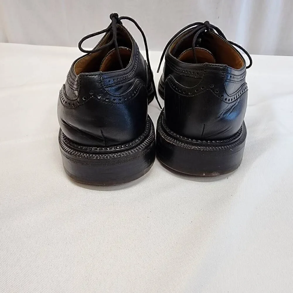 George's Coll Size 7.5 Mens Handmade SPAIN Black Leather Wingtip Oxfords K